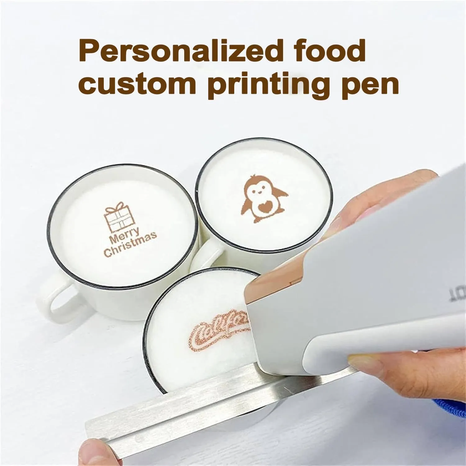 Handheld Small Inkjet Food Printer, Pen Food Printers, Coffee Art Machine Latte Art Print, for Bread Coffee Printing (3 Black Ink)