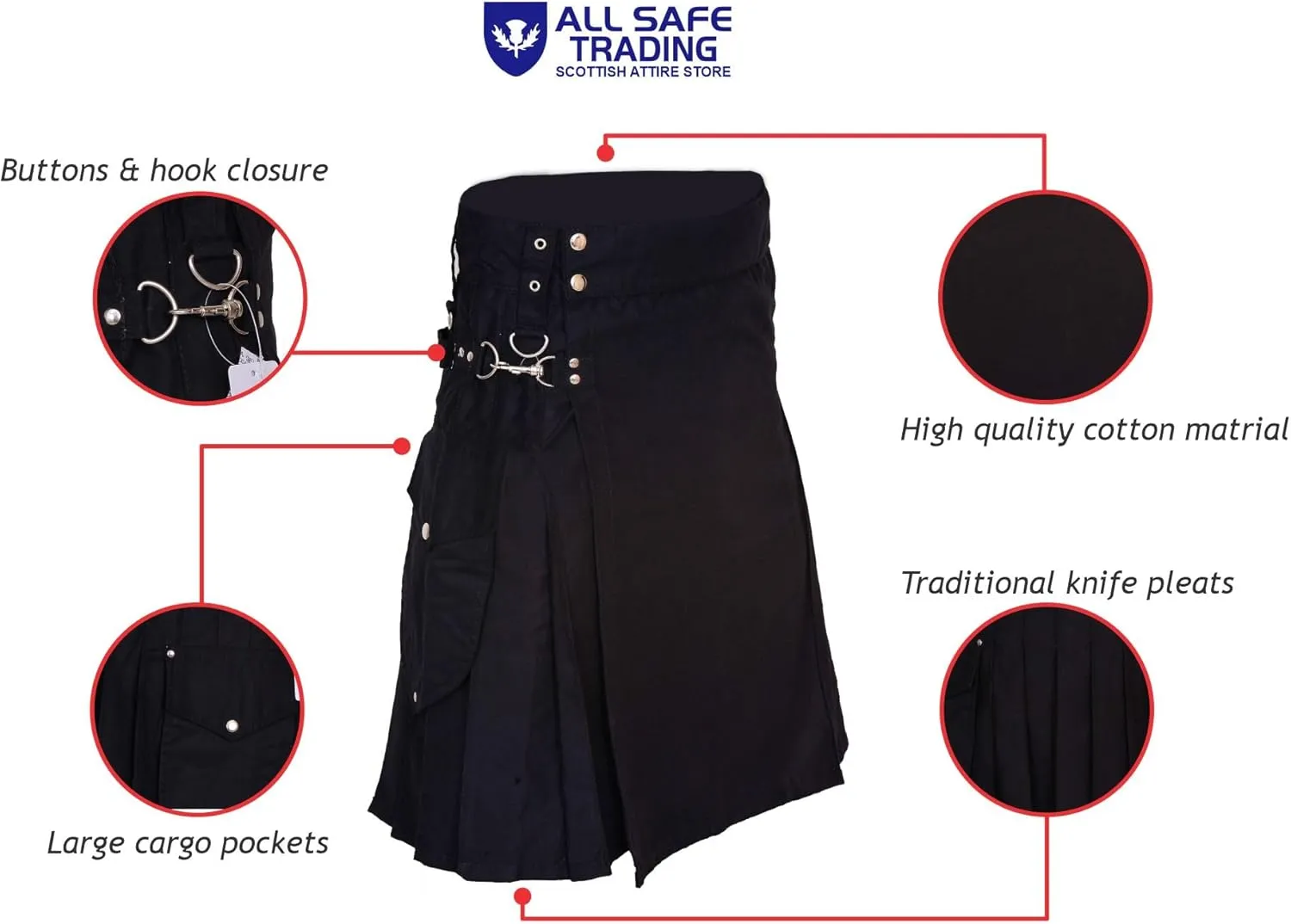 Handmade Cargo Pocket Kilt for Men| Mens Kilt | Utility Kilt |Tartan Kilts for Men for Scottish Kilt Costume