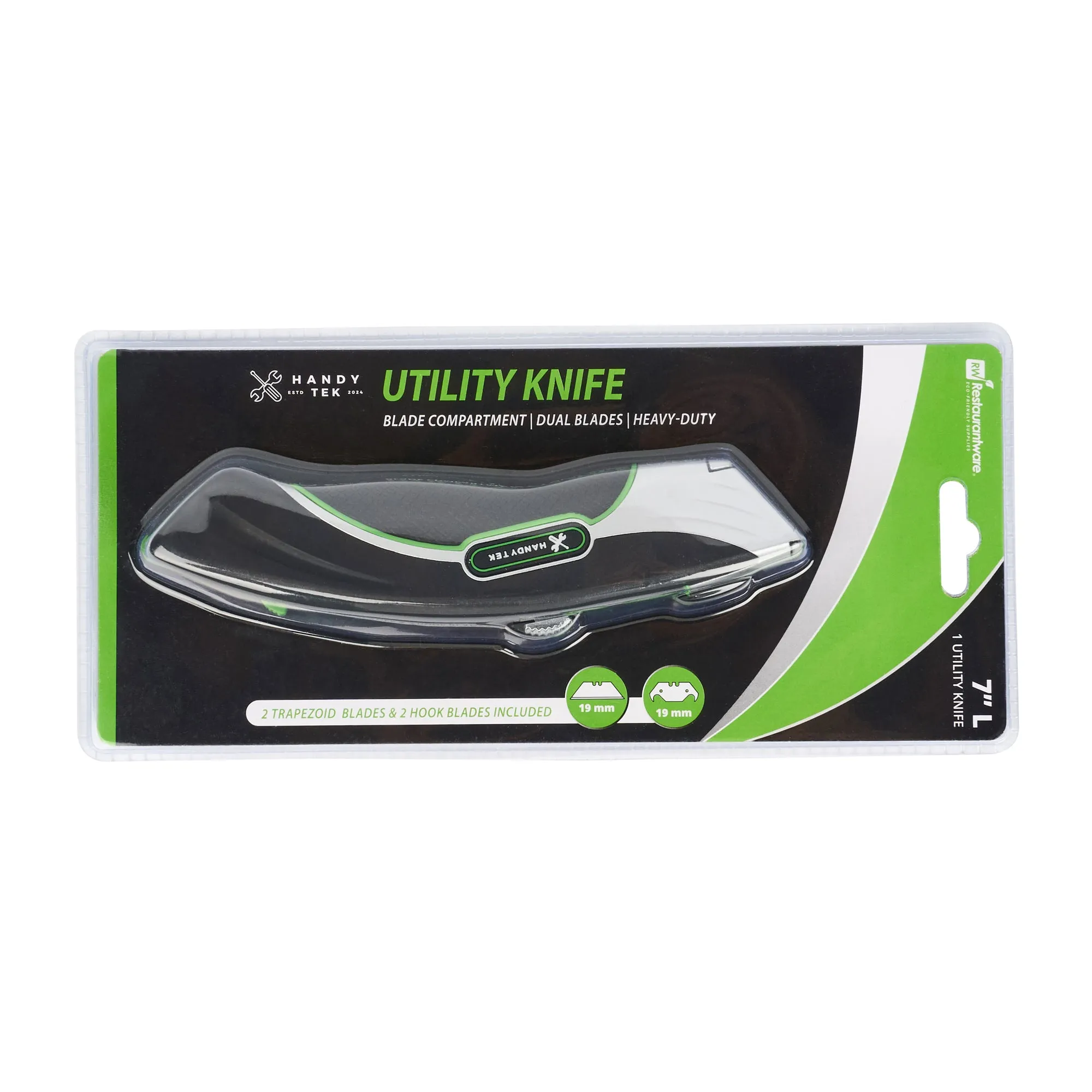 Handy Tek Black Dual Blade Utility Knife - Quick Change, Heavy Duty - 7" - 1 count box