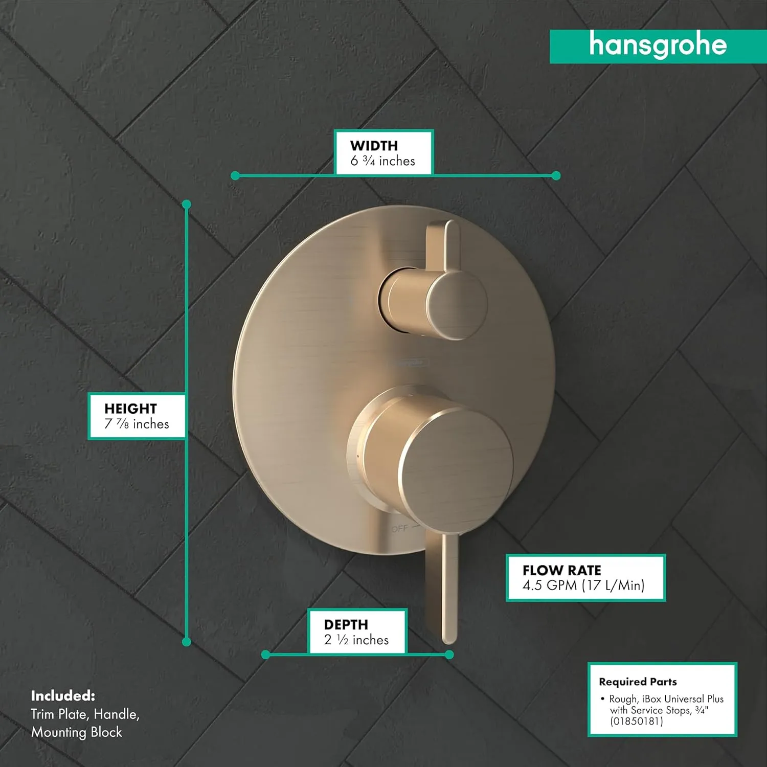 hansgrohe Ecostat Modern 2-Handle Pressure Balance Shower Valve Trim with Diverter in Brushed Bronze, 04447140