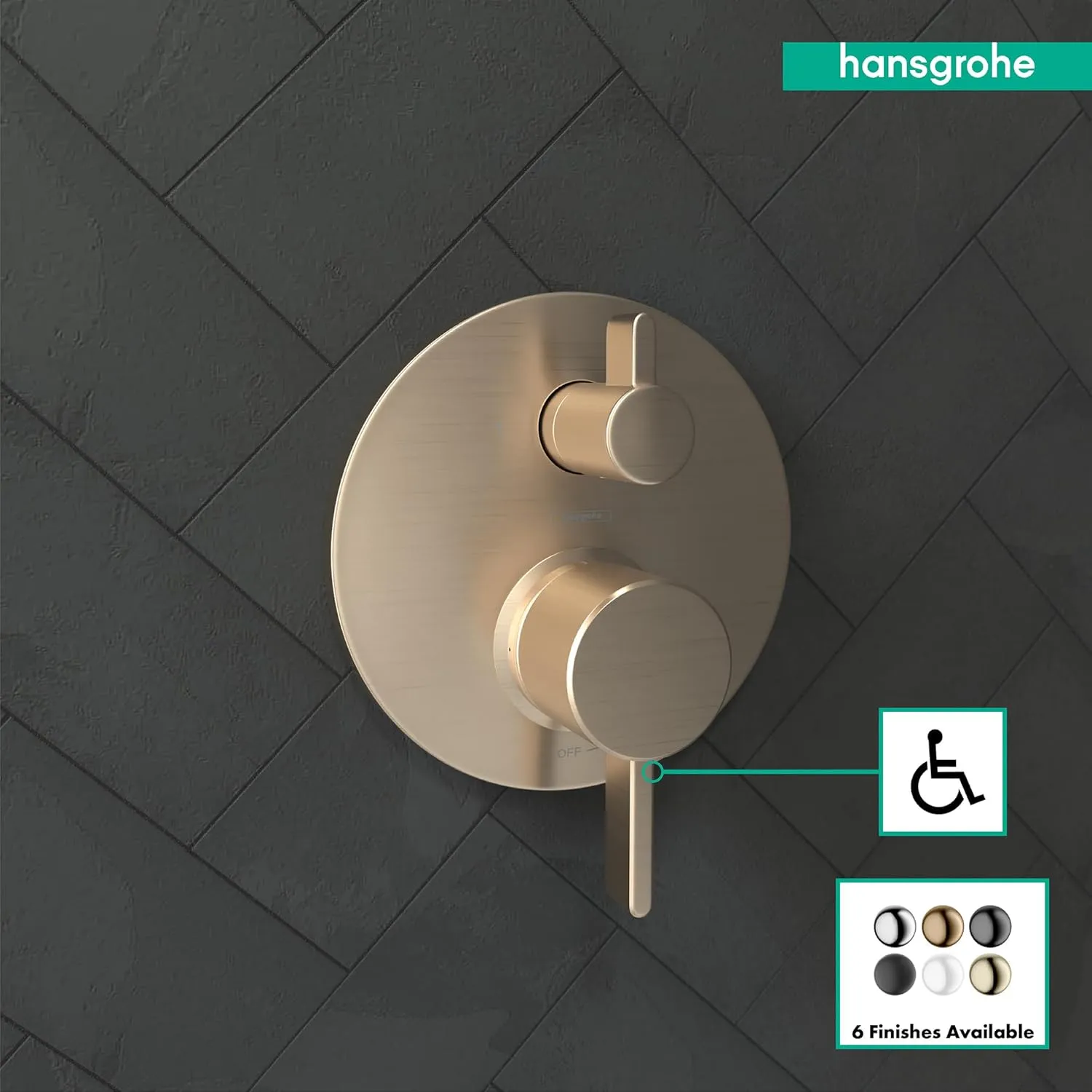 hansgrohe Ecostat Modern 2-Handle Pressure Balance Shower Valve Trim with Diverter in Brushed Bronze, 04447140