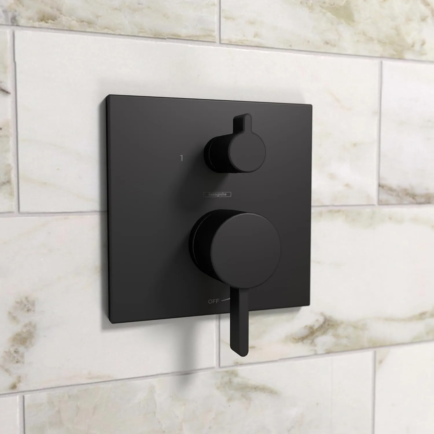 hansgrohe Ecostat Modern 2-Handle Pressure Balance Shower Valve Trim with Diverter in Matte Black, 15862671