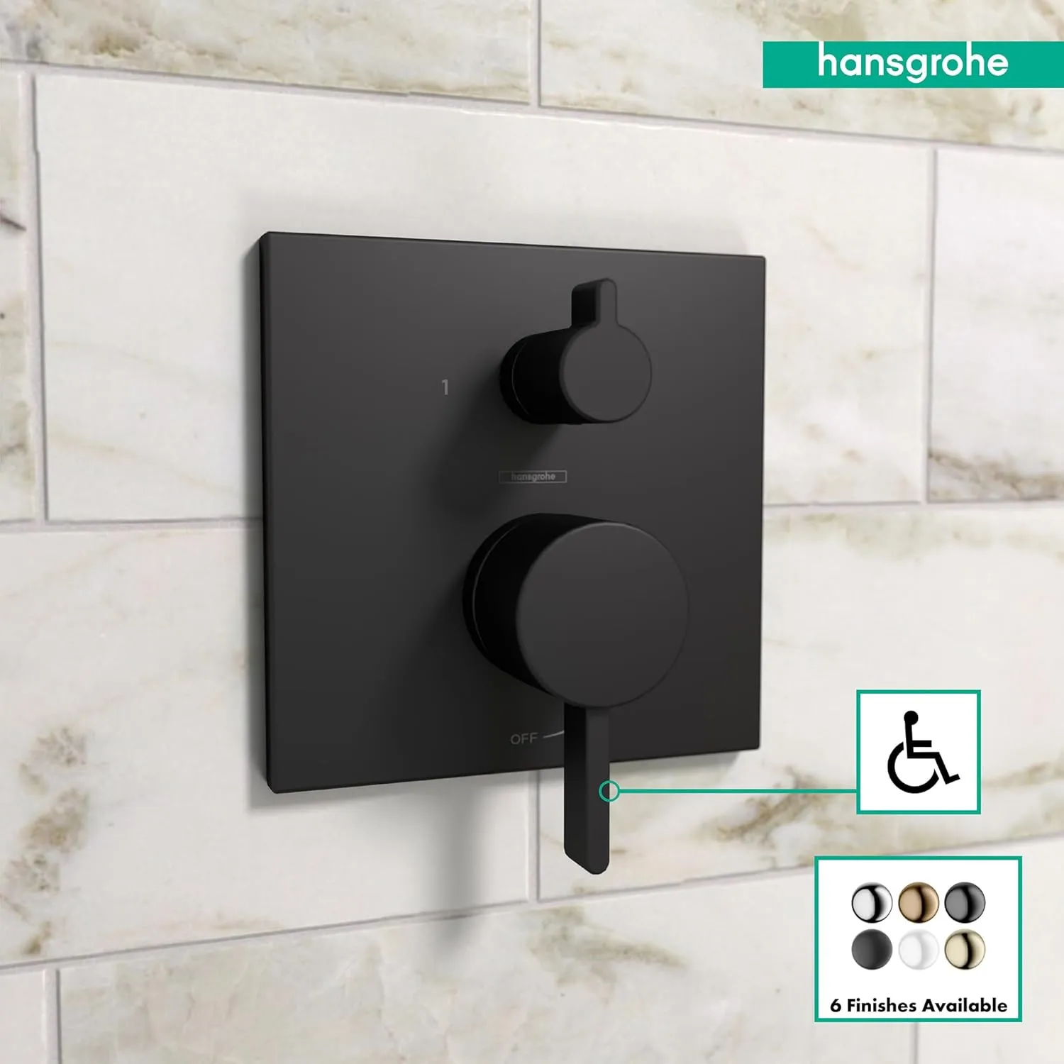 hansgrohe Ecostat Modern 2-Handle Pressure Balance Shower Valve Trim with Diverter in Matte Black, 15862671
