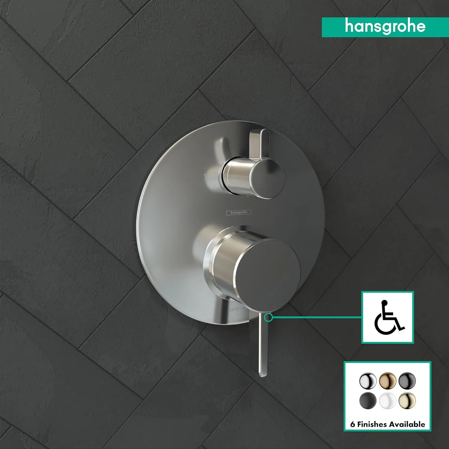 hansgrohe Ecostat Modern Premium Easy Control 2-Handle Pressure Balance Shower Valve Trim with Diverter in Chrome, 04447000
