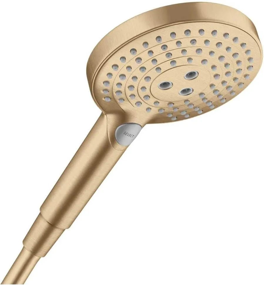 hansgrohe Raindance Select S Low Flow 5-inch Handheld Shower Head Modern 3-Spray PowderRain, Rain, Whirl 26036141 Handshower, 1.75 GPM, Brushed Bronze