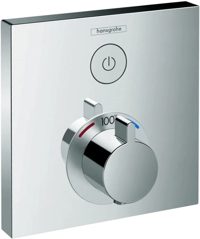 hansgrohe ShowerSelect Modern Minimalist Auto Temperature Control 1-Handle 6-inch Wide Thermostatic Shower Trim for Rough-in Valve in Chrome, 15762001