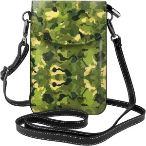 hardwoods green camo Prints Leather Crossbody Flap Phone Bag - Versatile Gift for Women Walking, Camping, Shopping, and Travel