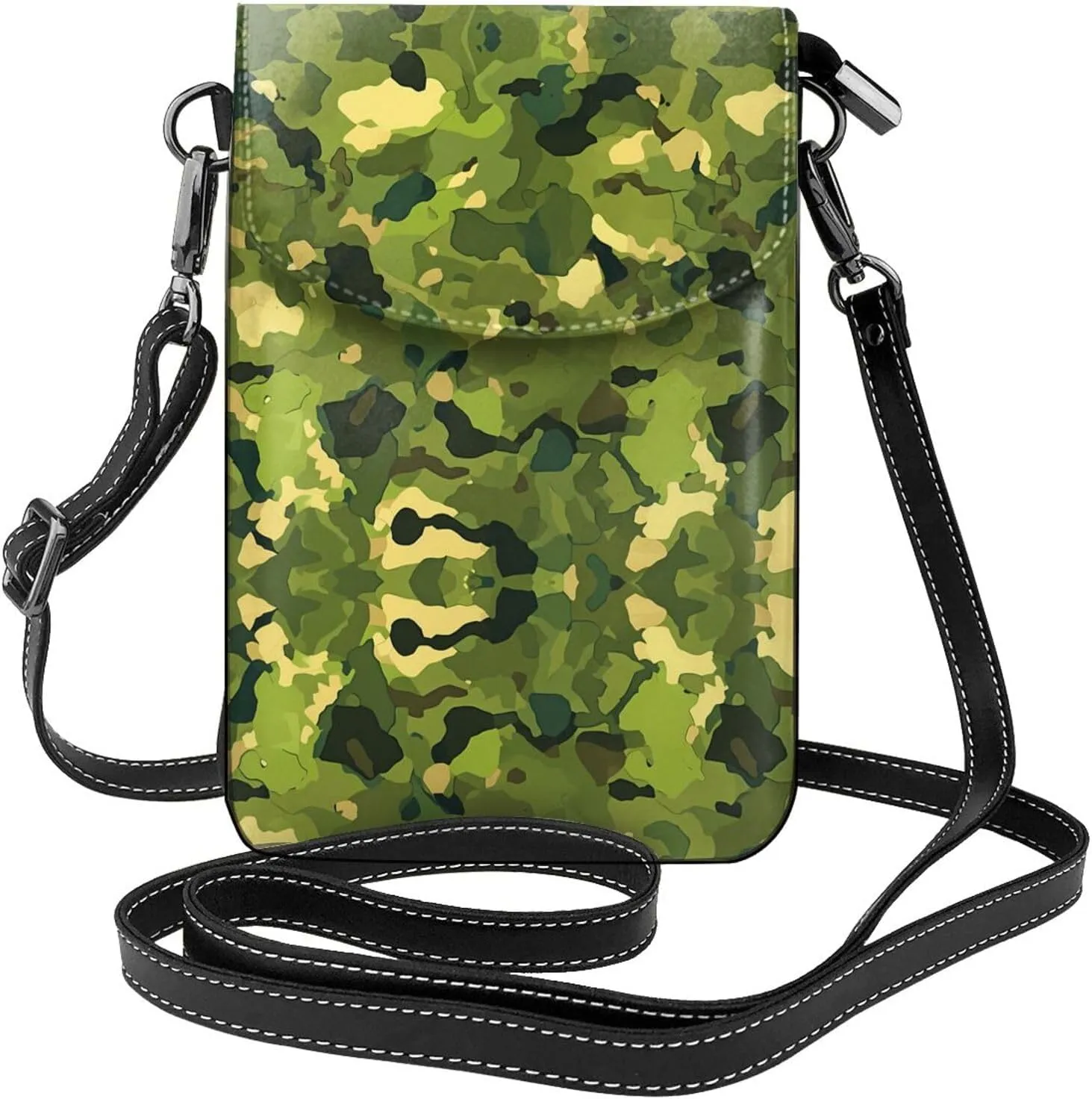 hardwoods green camo Prints Leather Crossbody Flap Phone Bag - Versatile Gift for Women Walking, Camping, Shopping, and Travel