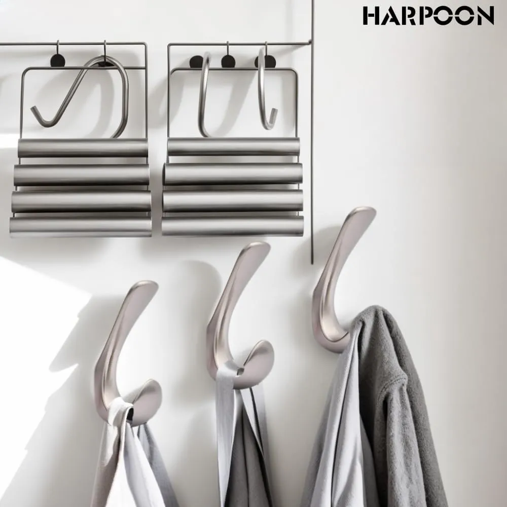 HARPOON 5 Pack Heavy Duty Hook, 3.5 Inch Wall Mounted Rustproof Coat Hook,Utility Hooks for Coat, Scarf, Bag, Towel, Key, Cap, Cup, Hat Satin Nickel