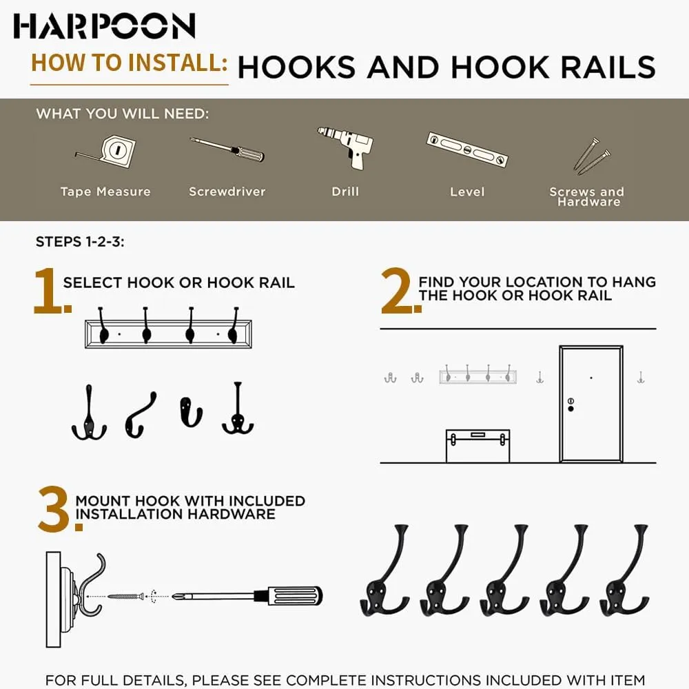 HARPOON 5 Pack Heavy Duty Hook, 3.5 Inch Wall Mounted Rustproof Coat Hook,Utility Hooks for Coat, Scarf, Bag, Towel, Key, Cap, Cup, Hat Satin Nickel