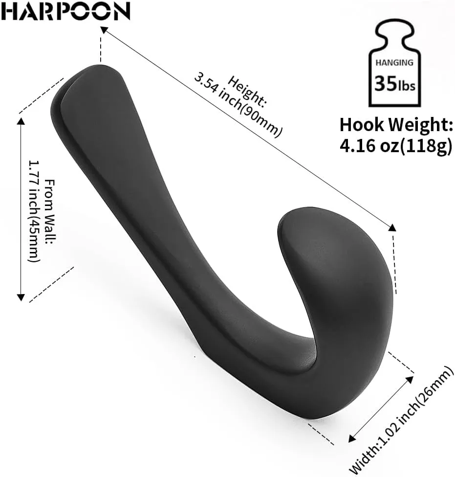 HARPOON 5 Pack Heavy Duty Hook, 3.5 Inch Wall Mounted Rustproof Coat Hook,Utility Hooks for Coat, Scarf, Bag, Towel, Key, Cap, Cup, Hat Satin Nickel