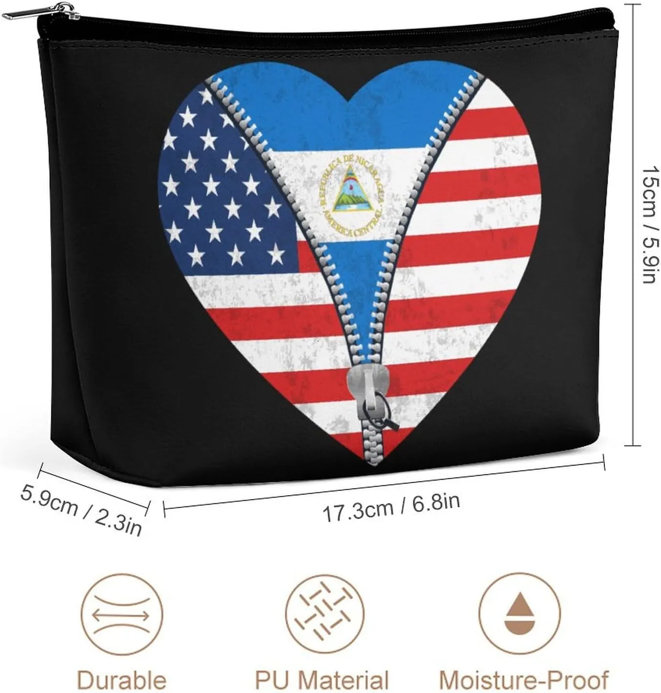 Heart America Flag And Nicaragua Flag Cosmetic Bag Travel Portable Makeup Bag Large Capacity Toiletry Bag Women Storage Bags-3