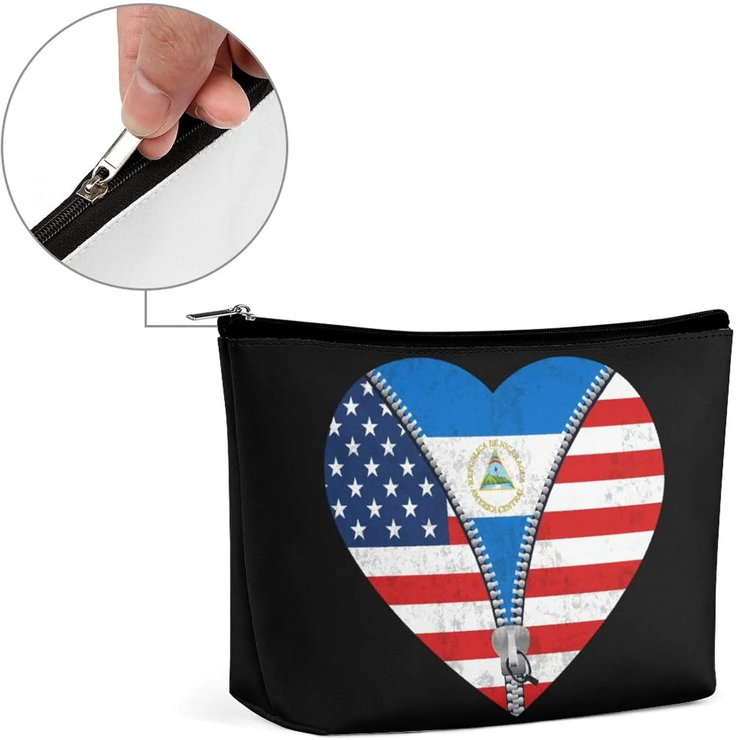 Heart America Flag And Nicaragua Flag Cosmetic Bag Travel Portable Makeup Bag Large Capacity Toiletry Bag Women Storage Bags-3