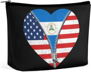 Heart America Flag And Nicaragua Flag Cosmetic Bag Travel Portable Makeup Bag Large Capacity Toiletry Bag Women Storage Bags-3