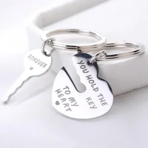 Heart-Shaped Keychain with Trendy Letter Designs - Stainless Steel - Individual Packing