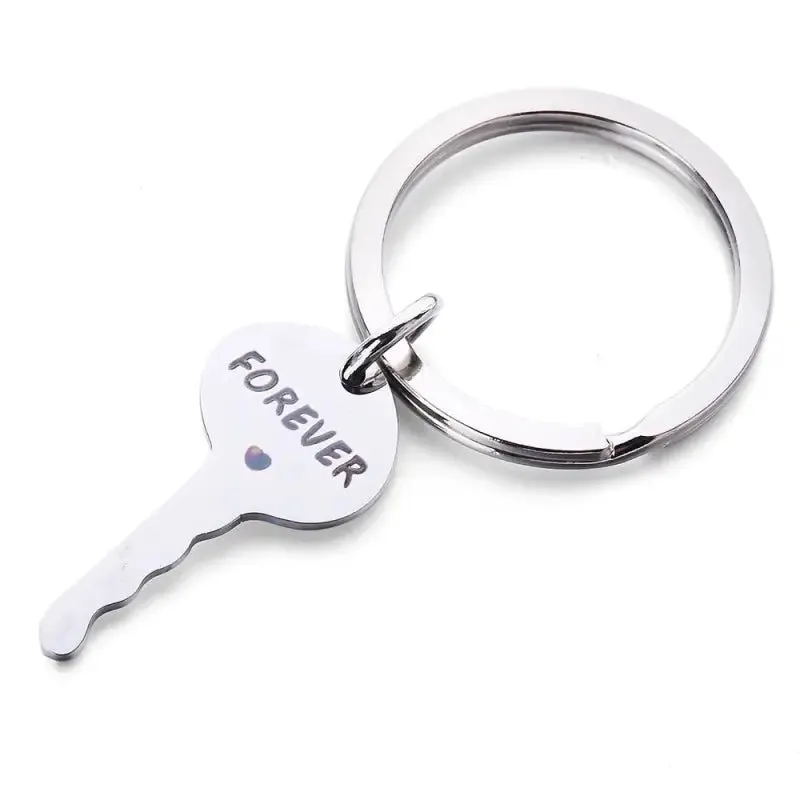 Heart-Shaped Keychain with Trendy Letter Designs - Stainless Steel - Individual Packing