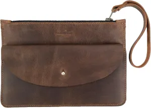Heather's, Clutch Bag with Extra Pouch Handmade from Full Grain Leather, Wrist Wallet for Cards, Bourbon Brown