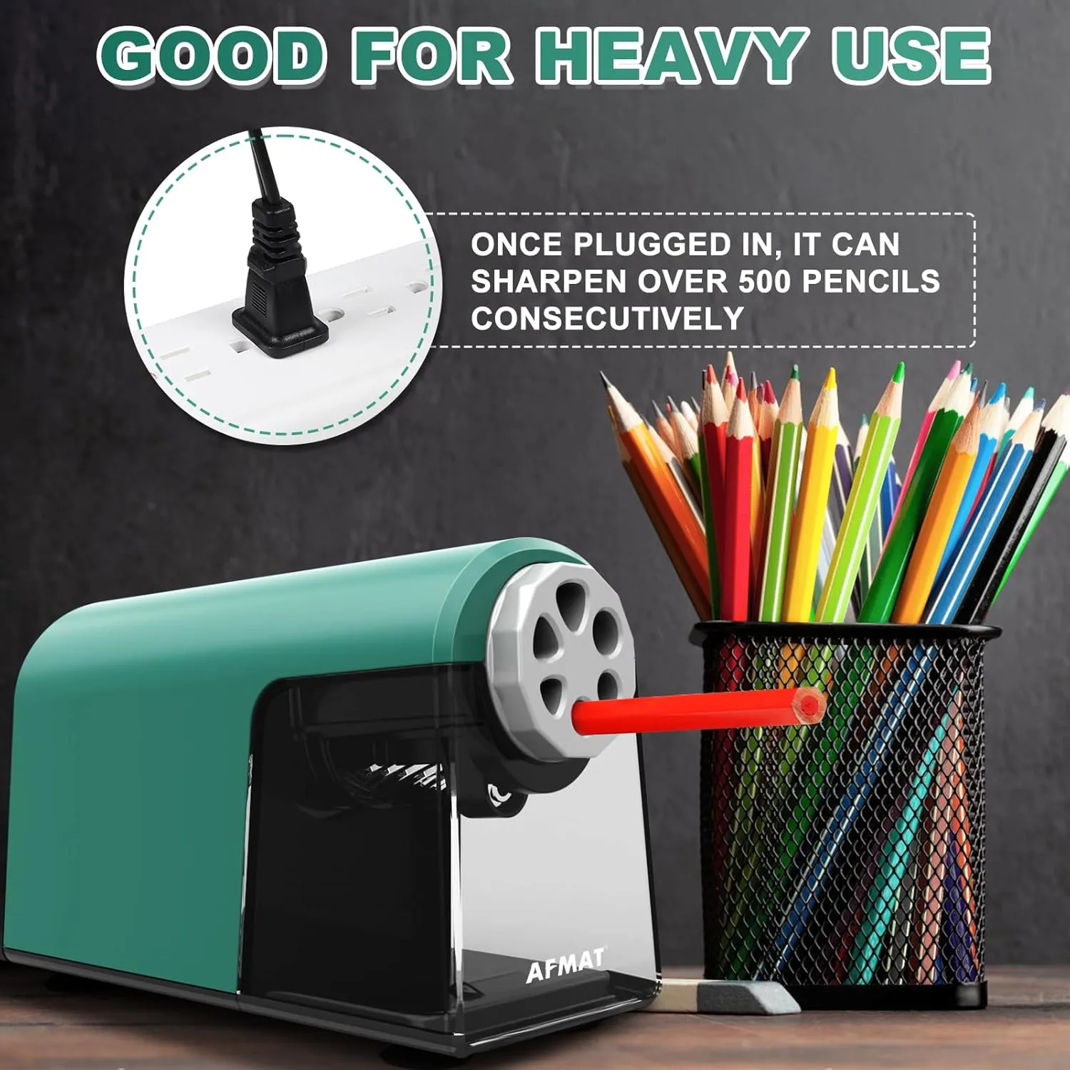 Heavy Duty Electric Pencil Sharpener, 6 Holes, AFMAT Classroom Pencil Sharpener for 6-11mm Pencils, Auto Stop, Super Fast, Save Pencils, School Teacher Must Have Pencil Sharpeners Plug in, Green