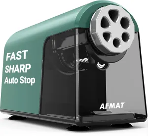 Heavy Duty Electric Pencil Sharpener, 6 Holes, AFMAT Classroom Pencil Sharpener for 6-11mm Pencils, Auto Stop, Super Fast, Save Pencils, School Teacher Must Have Pencil Sharpeners Plug in, Green