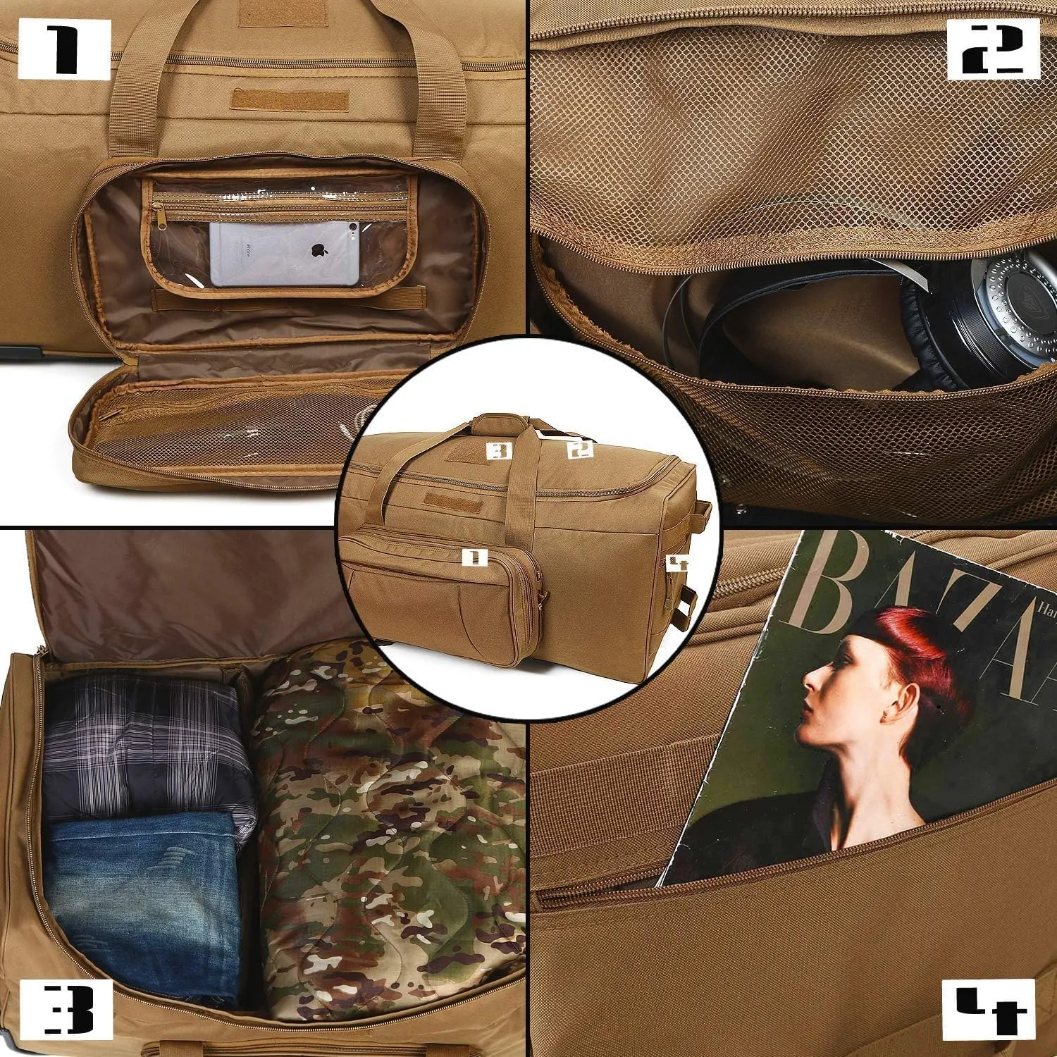 Heavy-Duty X-Large Military Tactical Wheeled Rolling Duffel Trolley Bag For Deployment Traveling Camping Sporting
