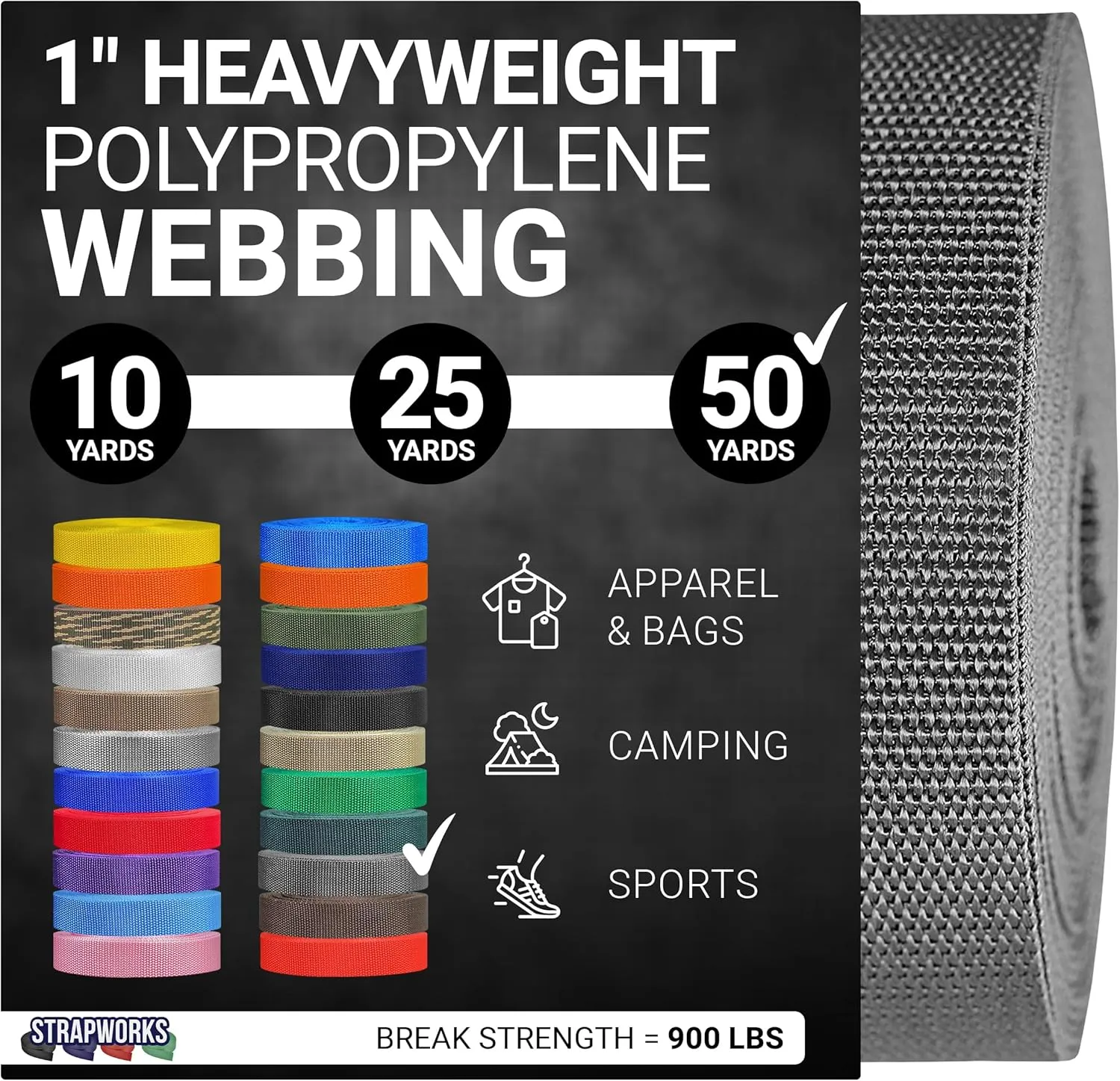 Heavyweight Polypropylene Webbing - Heavy Duty Poly Strapping for Outdoor DIY Gear Repair
