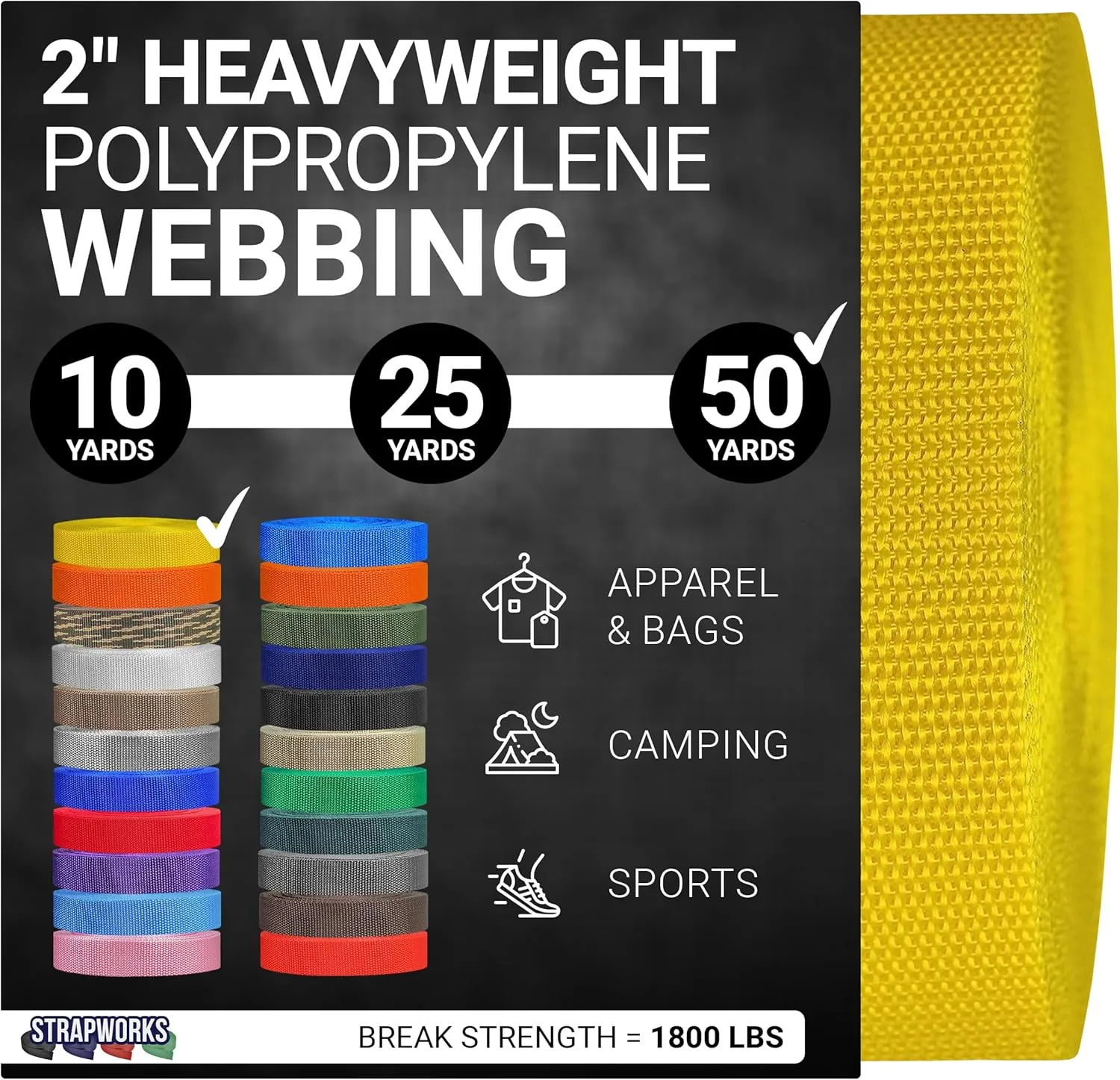 Heavyweight Polypropylene Webbing - Heavy Duty Poly Strapping for Outdoor DIY Gear Repair