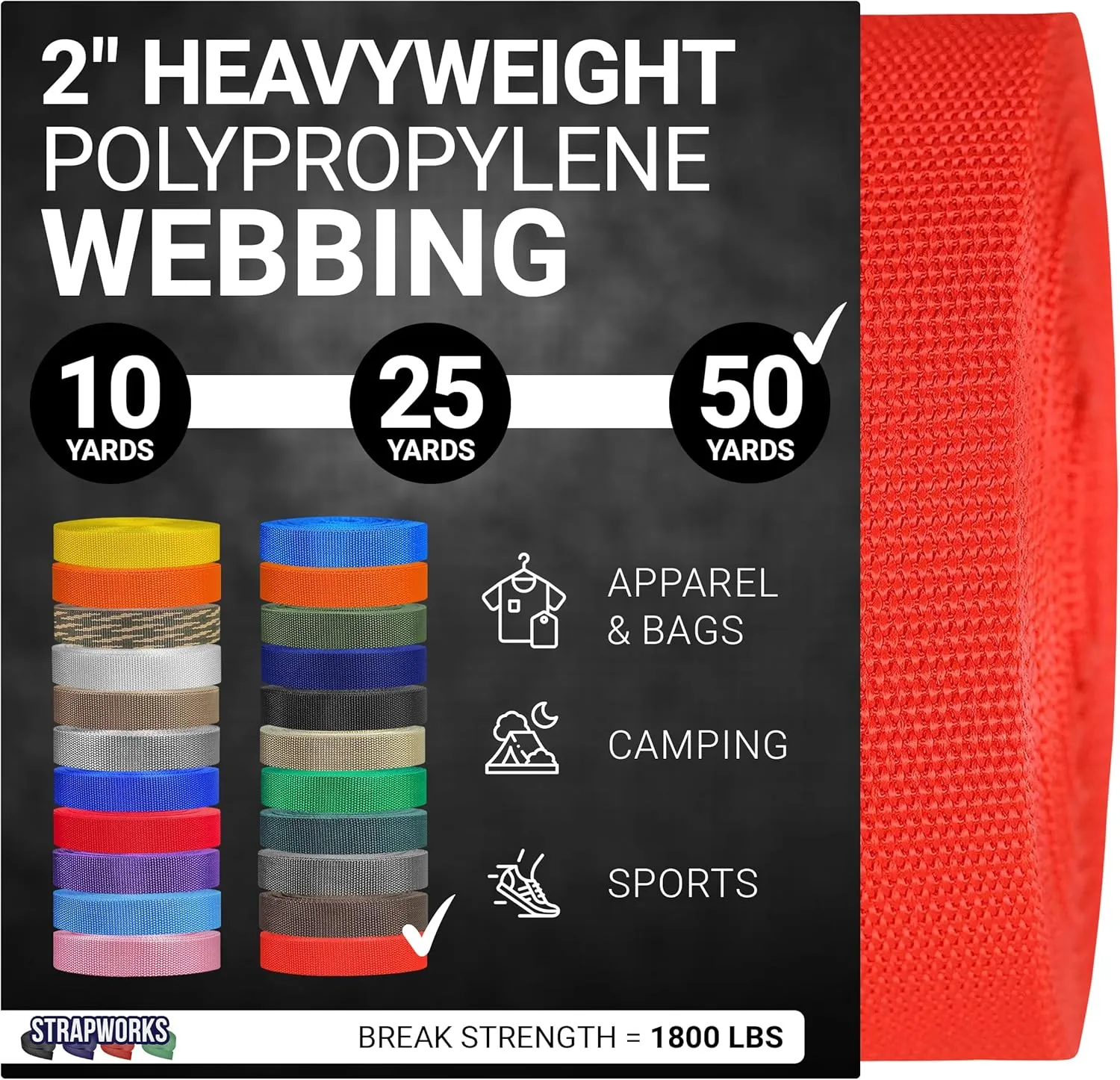Heavyweight Polypropylene Webbing - Heavy Duty Poly Strapping for Outdoor DIY Gear Repair