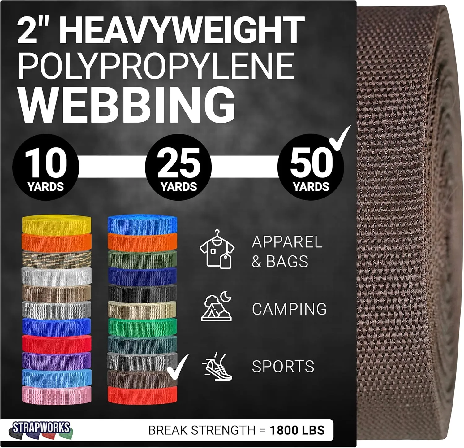 Heavyweight Polypropylene Webbing - Heavy Duty Poly Strapping for Outdoor DIY Gear Repair
