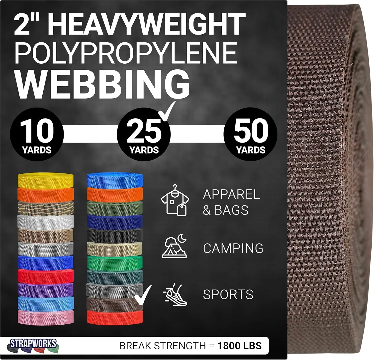 Heavyweight Polypropylene Webbing - Heavy Duty Poly Strapping for Outdoor DIY Gear Repair