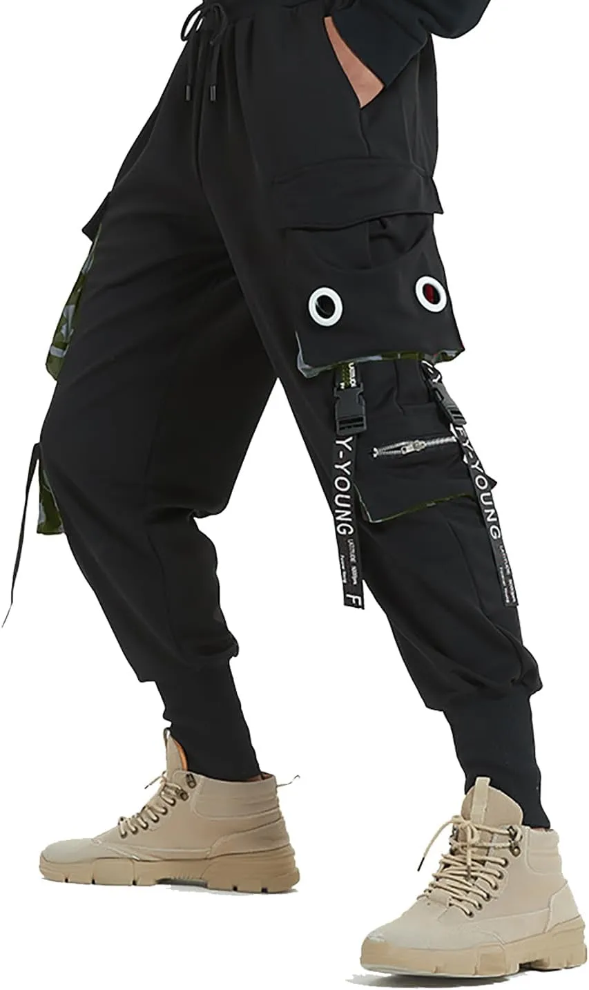 Hello MrLin Men's Jogger Pants Punk Cargo Baggy Techwear Hip Hop Harem Pants Streetwear Tactical Track Pant