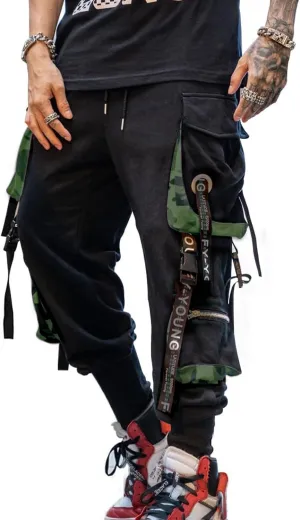 Hello MrLin Men's Jogger Pants Punk Cargo Baggy Techwear Hip Hop Harem Pants Streetwear Tactical Track Pant