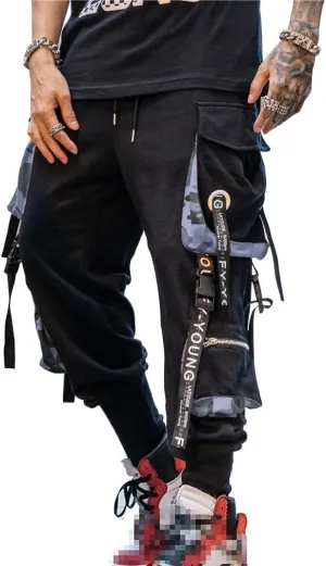 Hello MrLin Men's Jogger Pants Punk Cargo Baggy Techwear Hip Hop Harem Pants Streetwear Tactical Track Pant
