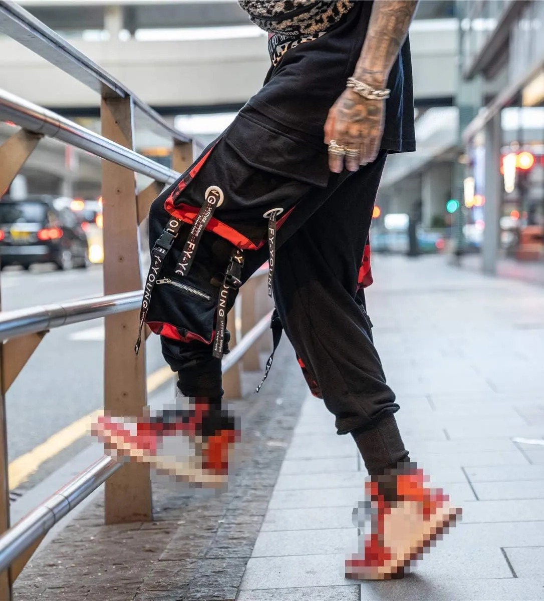 Hello MrLin Men's Jogger Pants Punk Cargo Baggy Techwear Hip Hop Harem Pants Streetwear Tactical Track Pant