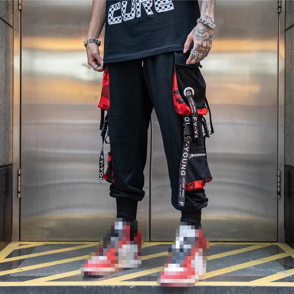 Hello MrLin Men's Jogger Pants Punk Cargo Baggy Techwear Hip Hop Harem Pants Streetwear Tactical Track Pant