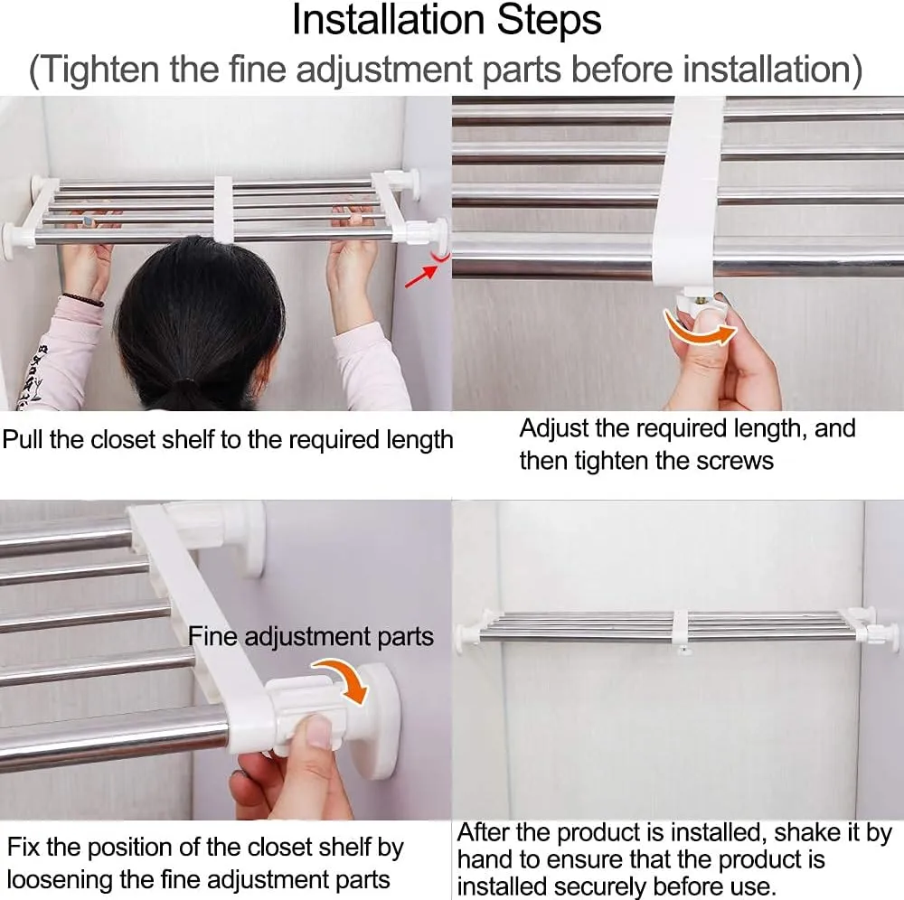 Hershii Tension Shelf Expandable Rod Closet System Heavy Duty Clothes Hanger Adjustable DIY Storage Organizer Shoe Rack