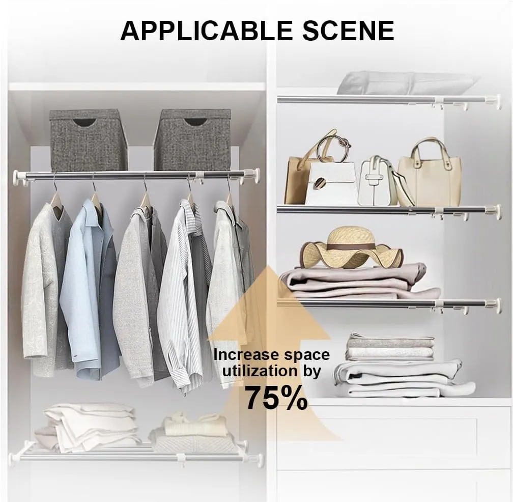 Hershii Tension Shelf Expandable Rod Closet System Heavy Duty Clothes Hanger Adjustable DIY Storage Organizer Shoe Rack
