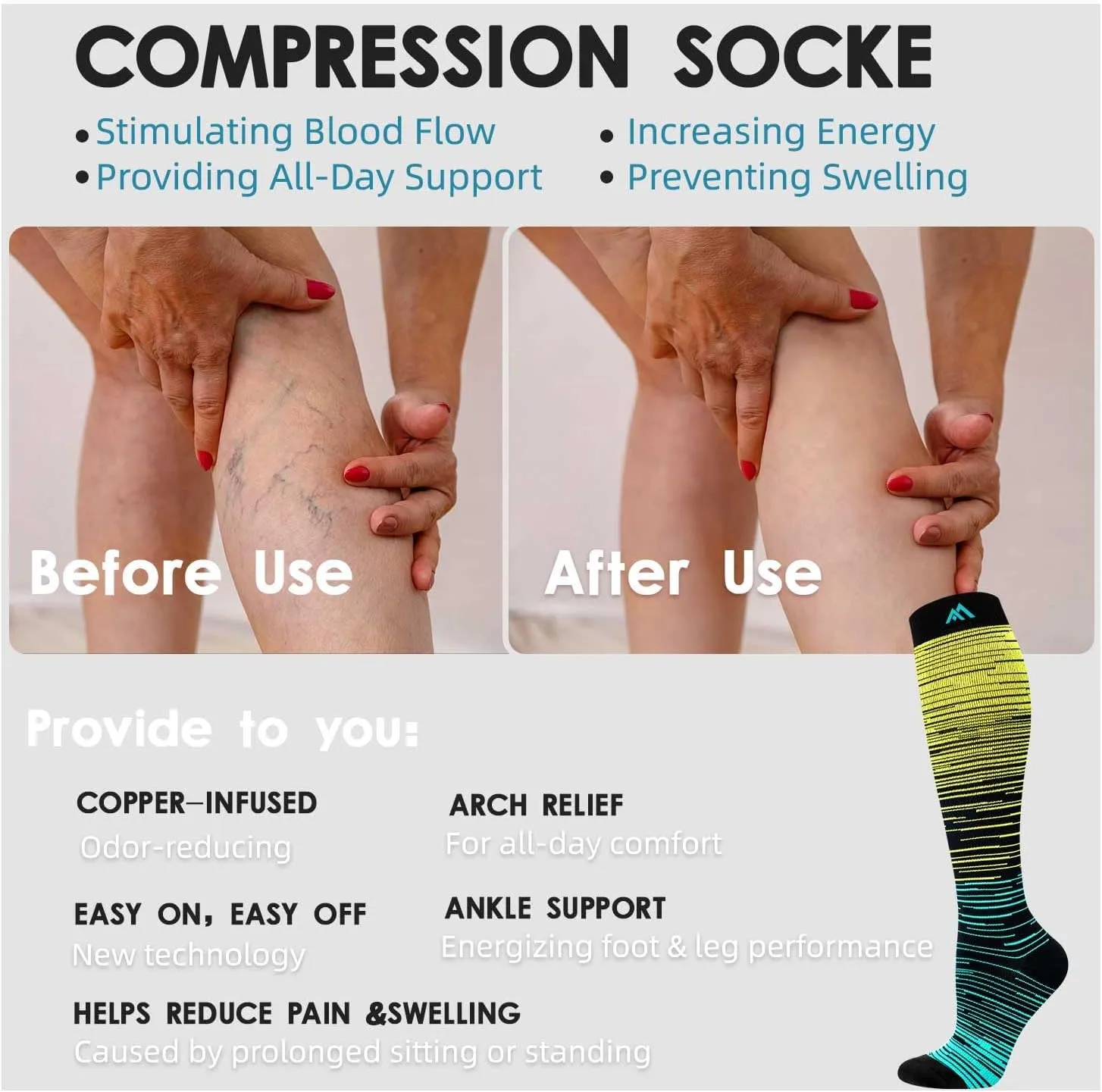 Hi Clasmix Graduated Compression Socks for Women&Men Wide Calf Comfort Best for Circulation,Pregnancy,Media,Nurse,Running,Travel