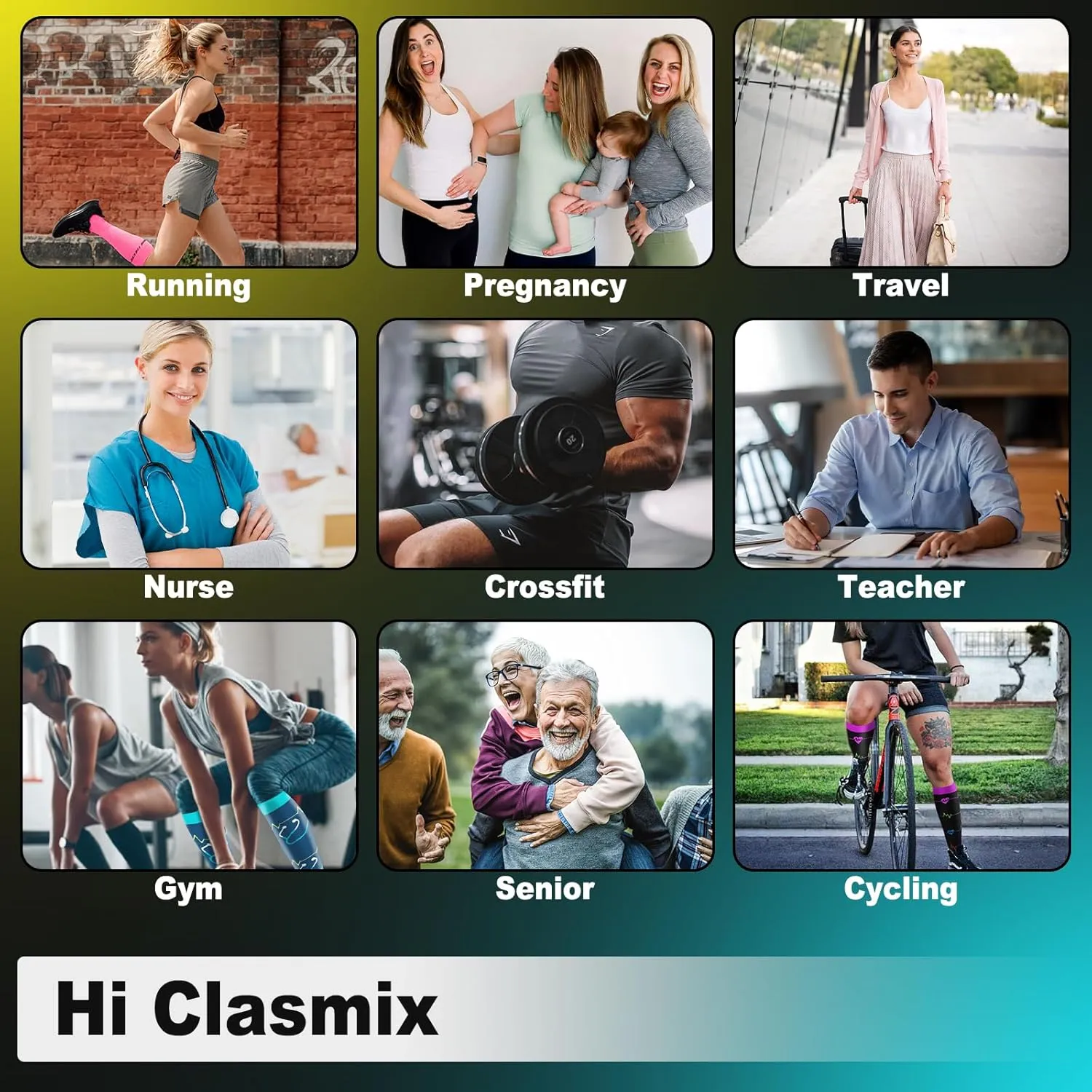 Hi Clasmix Graduated Compression Socks for Women&Men Wide Calf Comfort Best for Circulation,Pregnancy,Media,Nurse,Running,Travel
