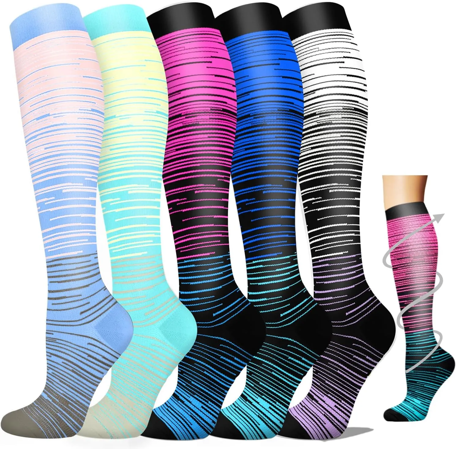 Hi Clasmix Graduated Compression Socks for Women&Men Wide Calf Comfort Best for Circulation,Pregnancy,Media,Nurse,Running,Travel