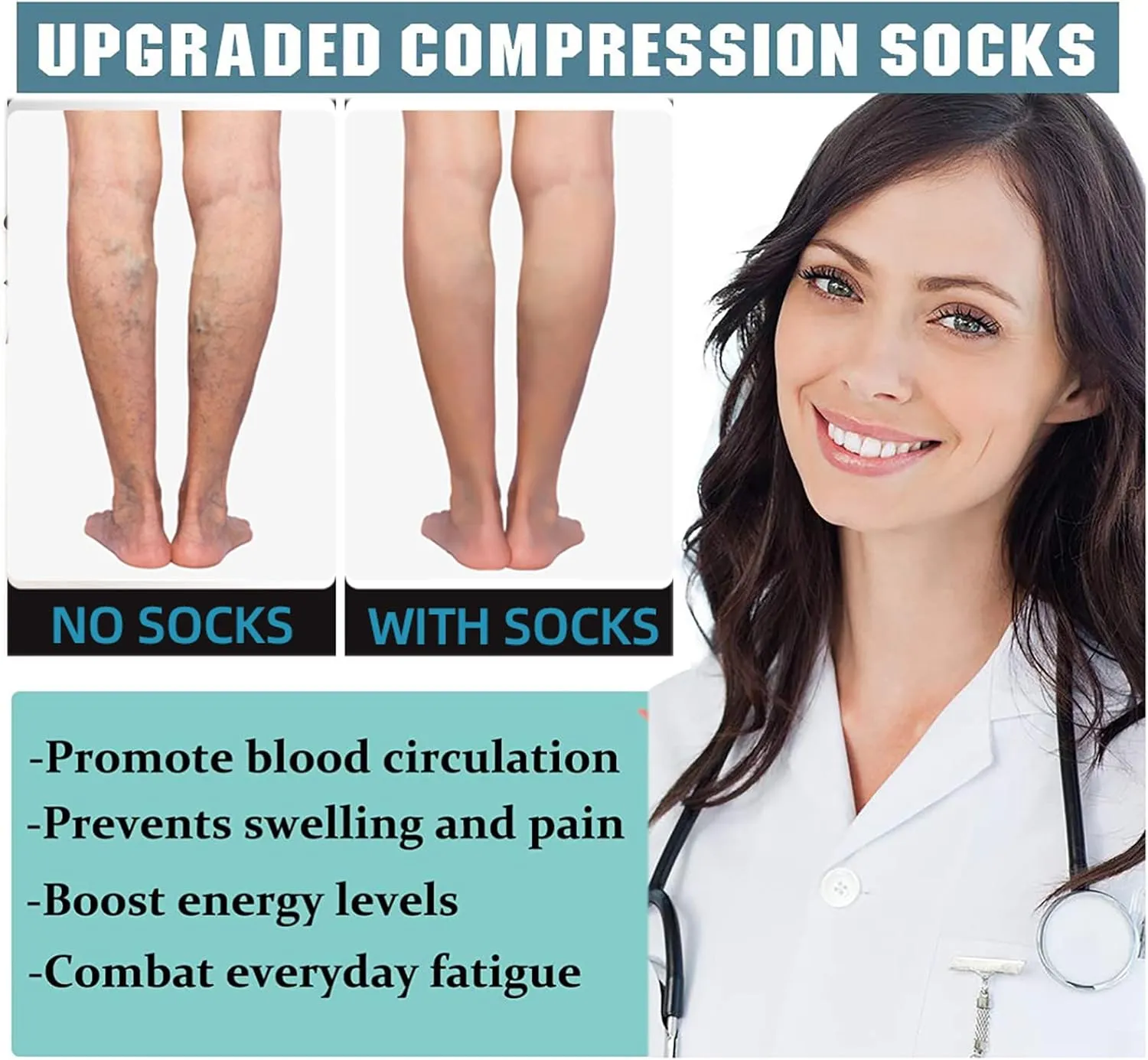 Hi Clasmix Graduated Compression Socks for Women&Men Wide Calf Comfort Best for Circulation,Pregnancy,Media,Nurse,Running,Travel