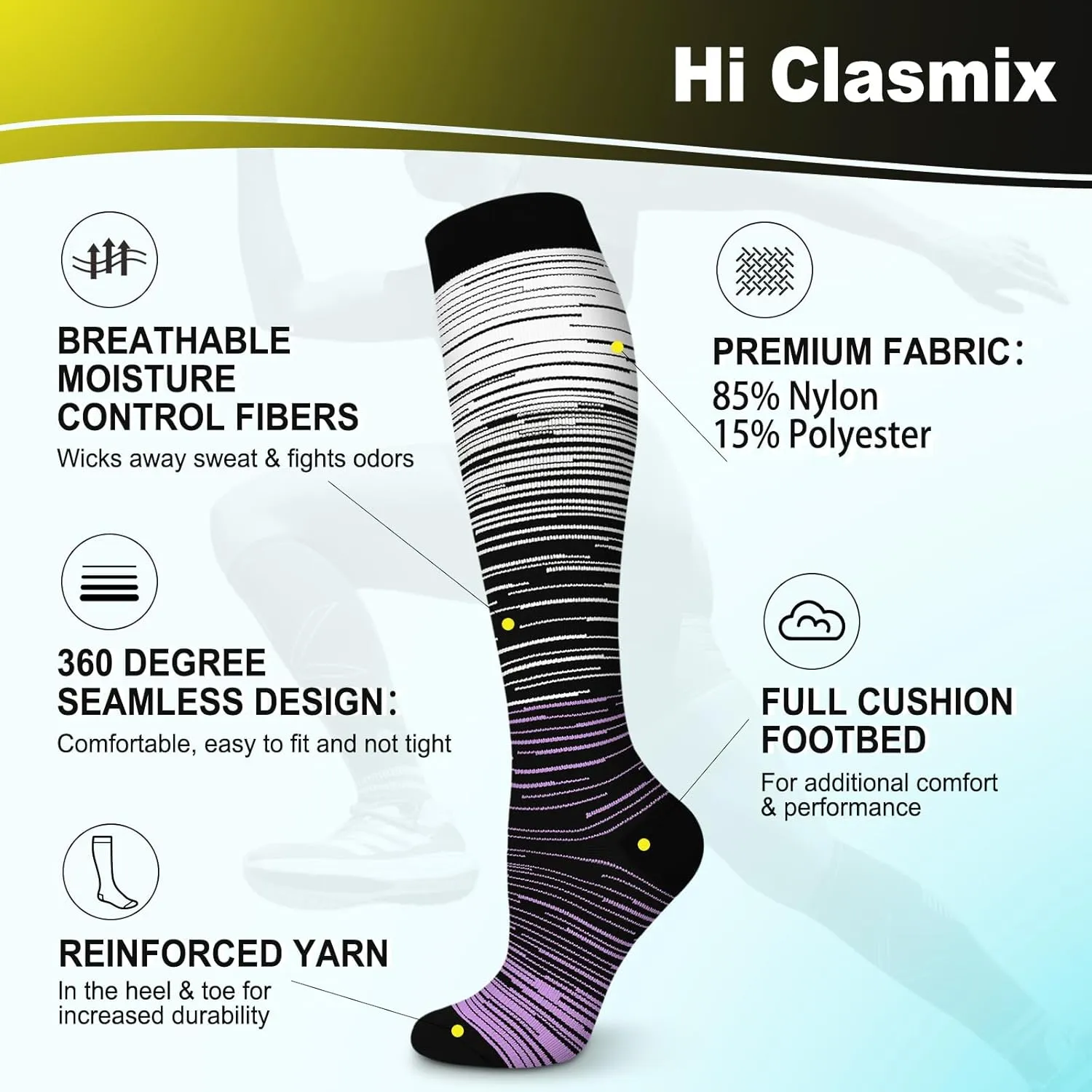 Hi Clasmix Graduated Compression Socks for Women&Men Wide Calf Comfort Best for Circulation,Pregnancy,Media,Nurse,Running,Travel