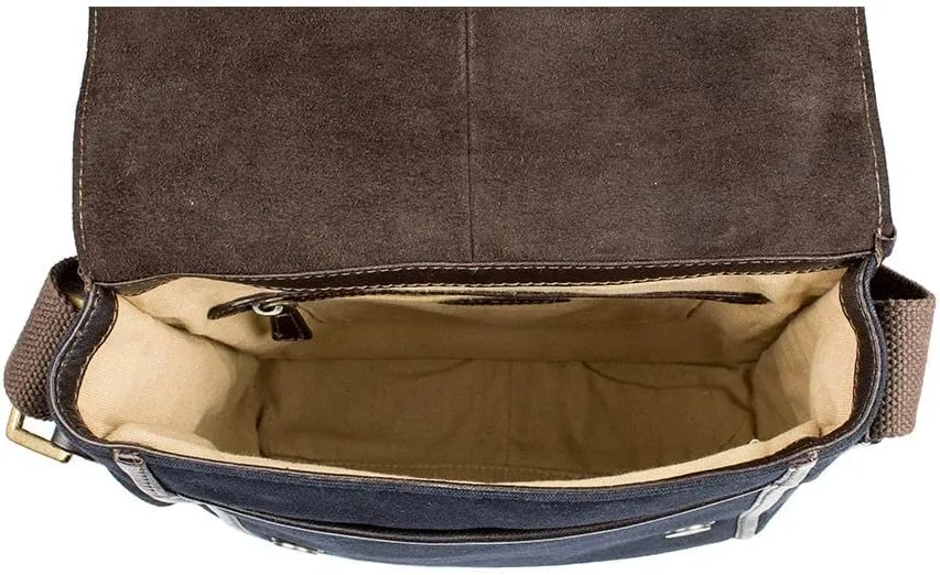 Hidesign Aiden Canvas and Leather Cross Body, Medium, Blue
