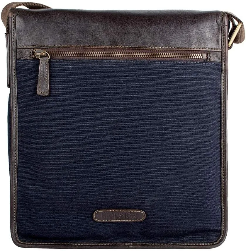 Hidesign Aiden Canvas and Leather Cross Body, Medium, Blue