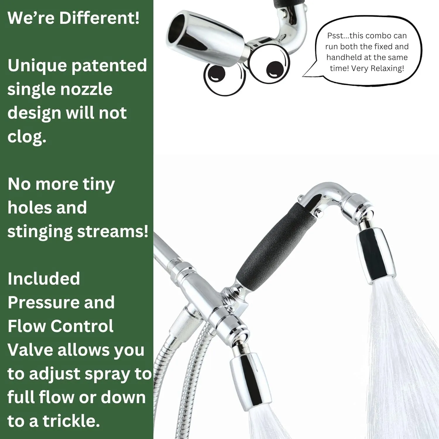 High Sierra® - Solid Metal 4-Way Combo CLASSIC™ Fixed and Hanheld Shower Heads with Slipped Free Rubber Grip. Run Separately or Both at Full Flow - 1.5 GPM per Shower Head - Brushed Gold Finish