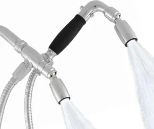 High Sierra® - Solid Metal 4-Way Combo CLASSIC™ Fixed and Hanheld Shower Heads with Slipped Free Rubber Grip. Run Separately or Both at Full Flow - 1.8 GPM per Shower Head - Polished Chrome Finish