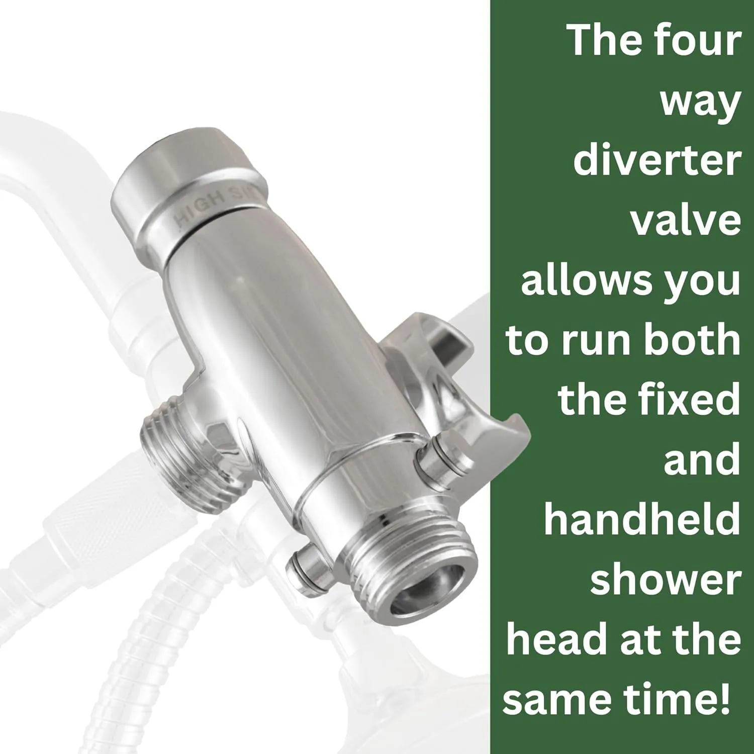 High Sierra® - Solid Metal 4-Way Combo CLASSIC™ Fixed and Hanheld Shower Heads with Slipped Free Rubber Grip. Run Separately or Both at Full Flow - 1.8 GPM per Shower Head - Polished Chrome Finish