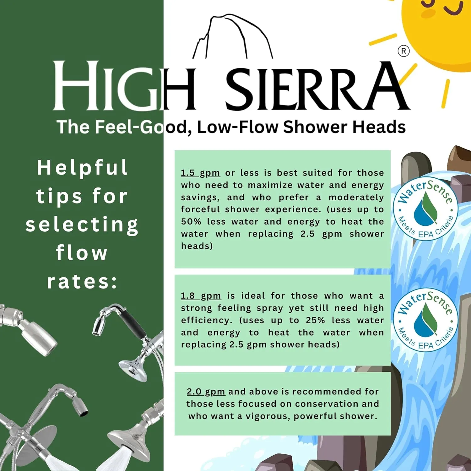High Sierra® - Solid Metal 4-Way Combo CLASSIC™ Fixed and Hanheld Shower Heads with Slipped Free Rubber Grip. Run Separately or Both at Full Flow - 1.8 GPM per Shower Head - Polished Chrome Finish