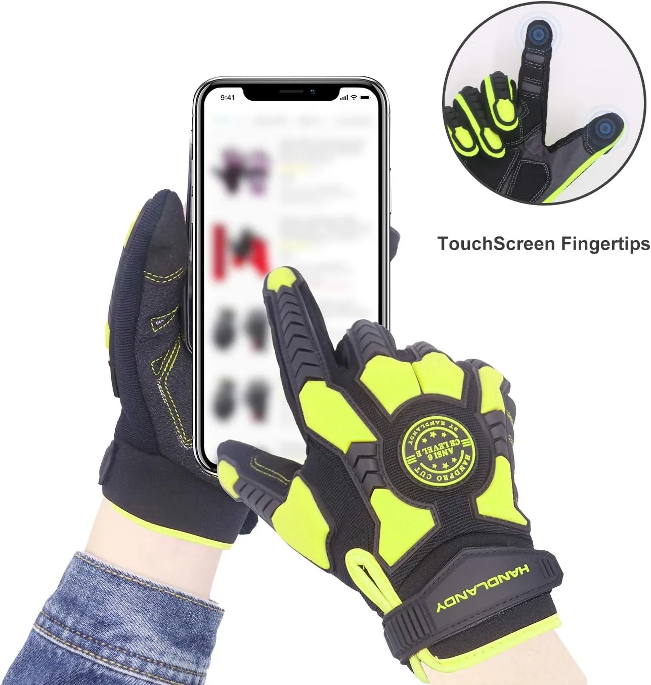 HLDD HANDLANDY Heavy Duty Work Gloves, SBR Padding, TPR Protector Impact Gloves, Anti Vibration Mechanic Gloves