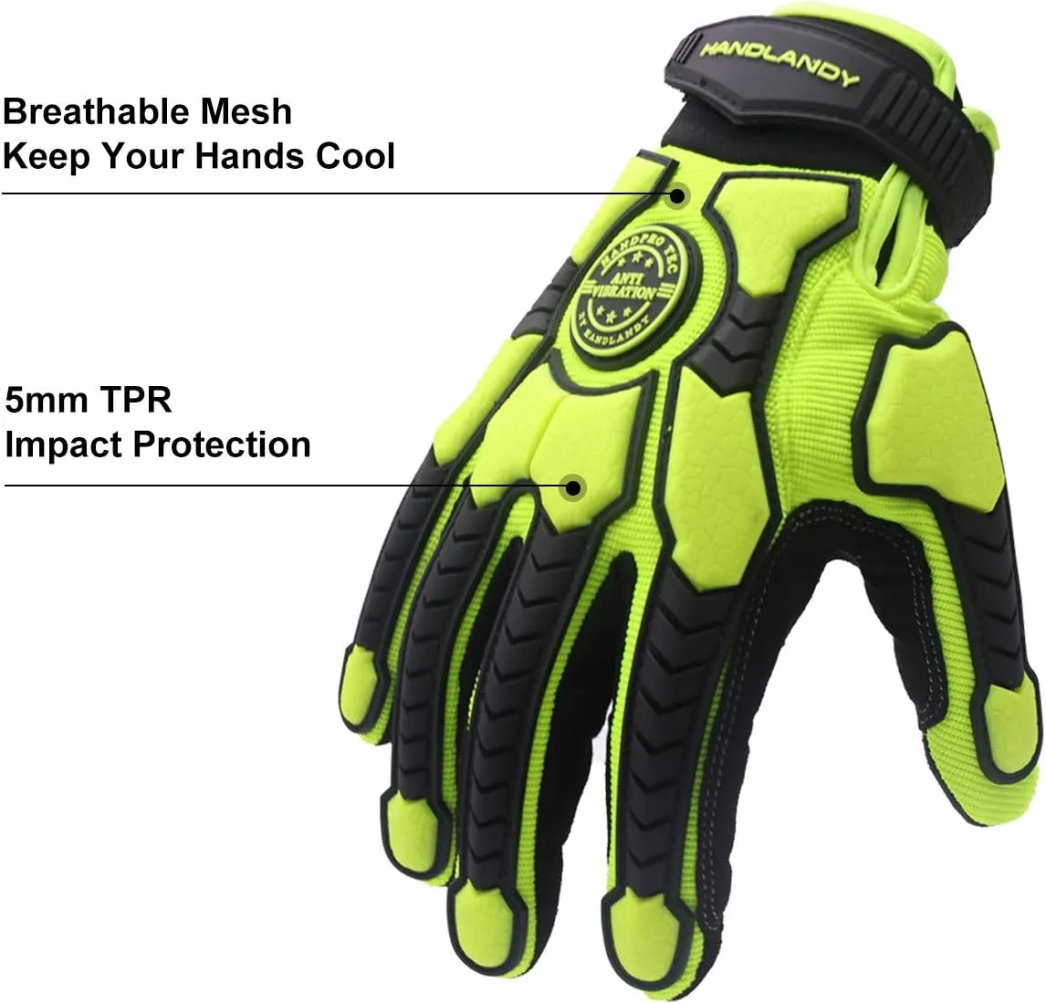 HLDD HANDLANDY Heavy Duty Work Gloves, SBR Padding, TPR Protector Impact Gloves, Anti Vibration Mechanic Gloves