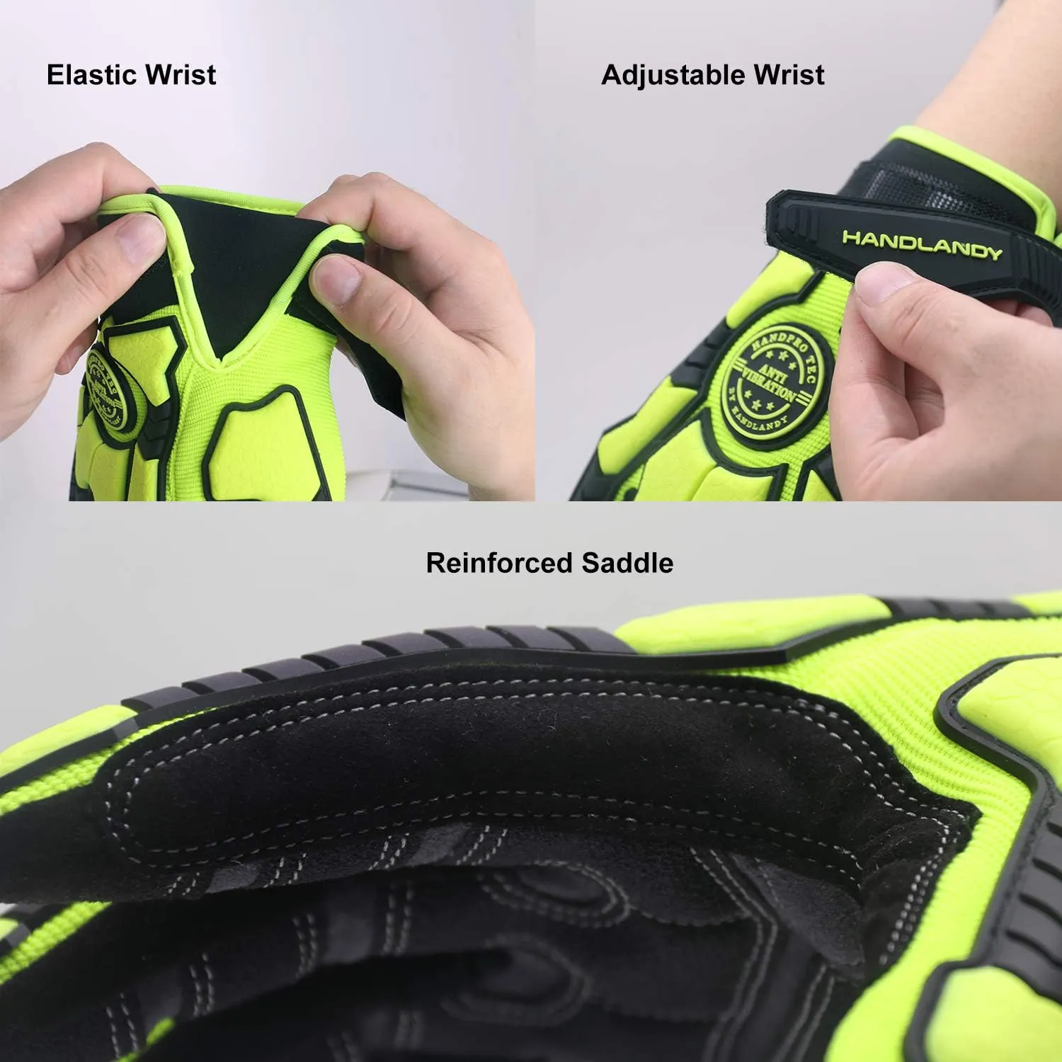 HLDD HANDLANDY Heavy Duty Work Gloves, SBR Padding, TPR Protector Impact Gloves, Anti Vibration Mechanic Gloves